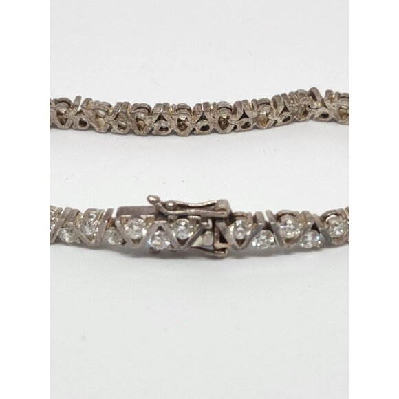 Sterling Silver Rhinestone Tennis Bracelet Vtg V Chevron Setting Hallmarked 7" - Picture 8 of 9